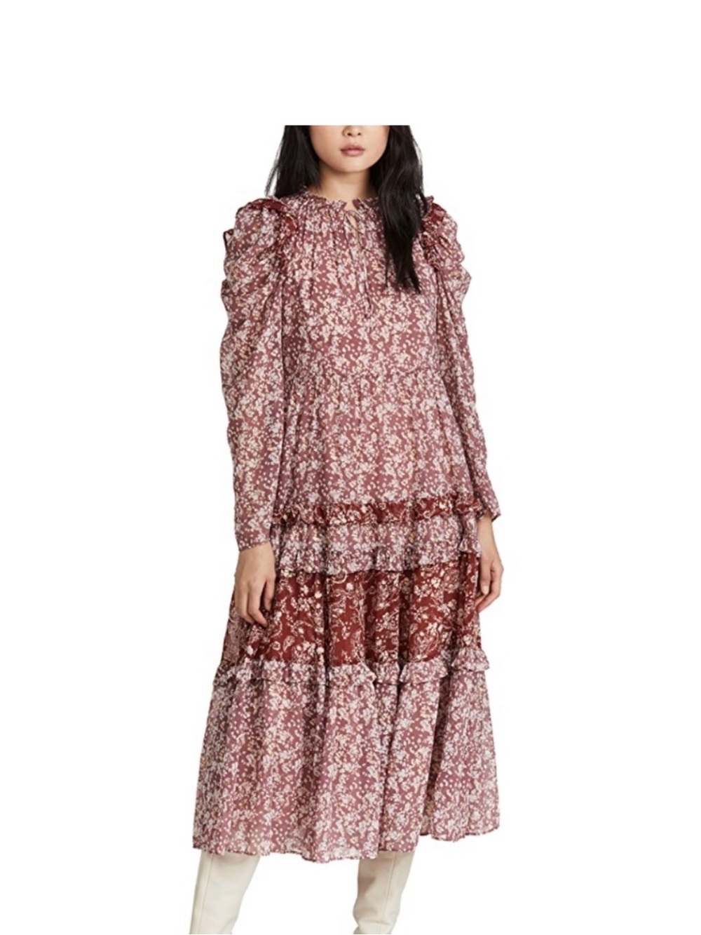 En Saison Layered Floral Maxi Dress in Mauve and Rose